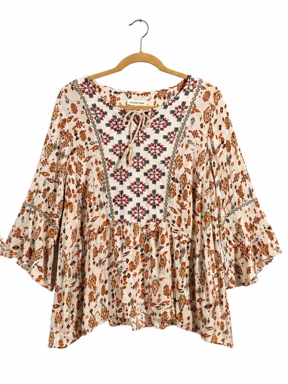 Coldwater Creek Boho Peasant Blouse 1X
Embroidered Bell Sleeve Floral Shirt